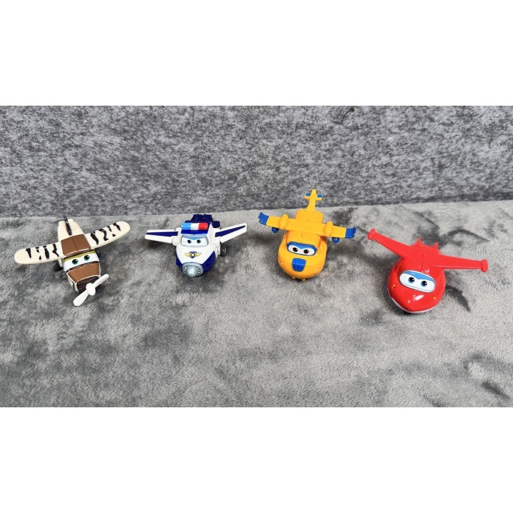 Super Wings Transform-a-Bots Mini Planes Lot 4 Police Paul Bello Jett Donnie 2"